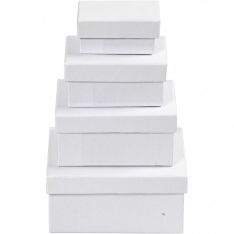 Set 4 cutii Papier Mache ALB  26417