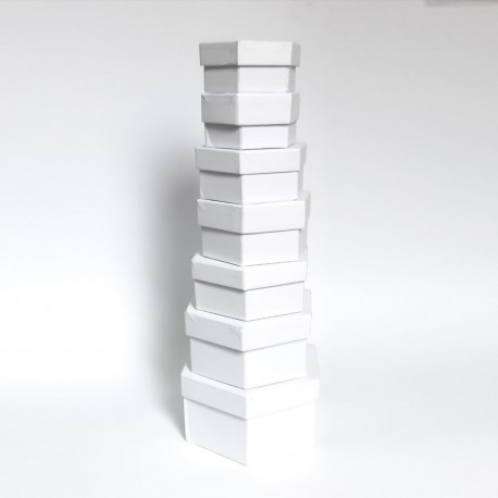 Set 7 cutii carton hexagonale Papier Mache ALB  26417