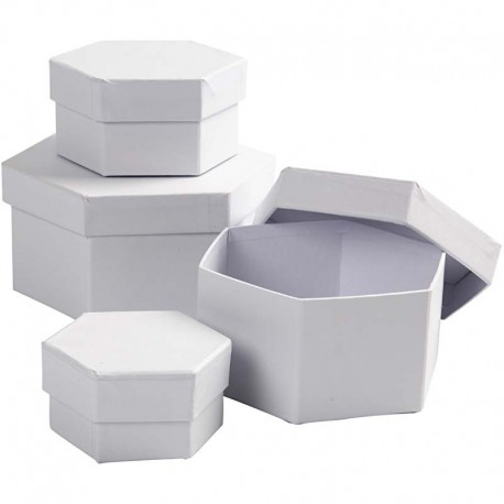 Set 7 cutii carton hexagonale Papier Mache ALB  26417