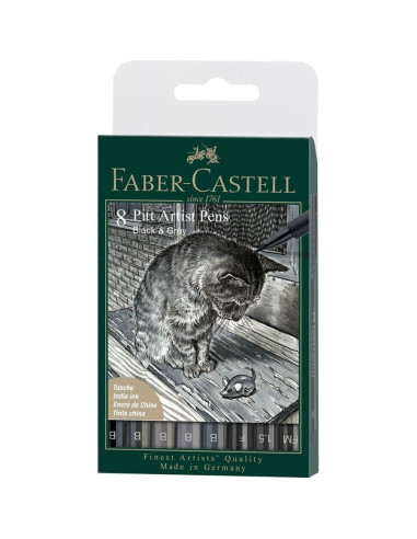 Faber Castell Pitt Artist Pens - Set of 8 - Black & Grey