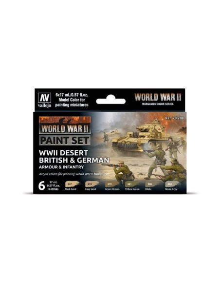 Model Color Set - WWII Desert British & German Armour & Infantry - Vallejo 70208