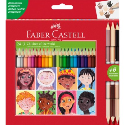 Set creioane colorate bicolor Faber Castell 24+3 Children of the World