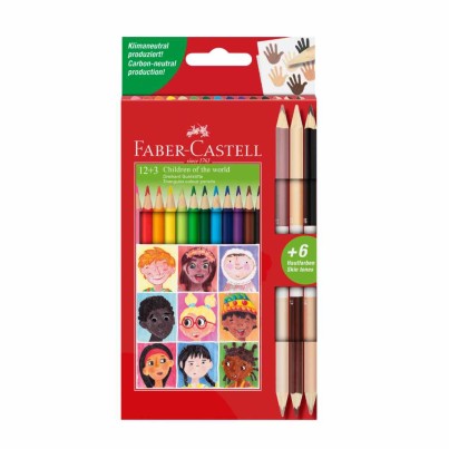 Set creioane colorate bicolore Faber Castell 12+3 Piele Children of the World