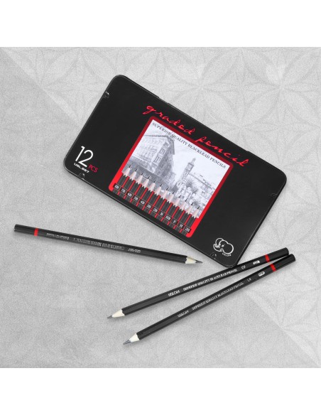 Set 12 creioane grafit Uslon – durități 8B–2H, pentru desen și școală