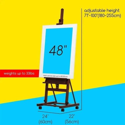 Studio easel with wheels and crank