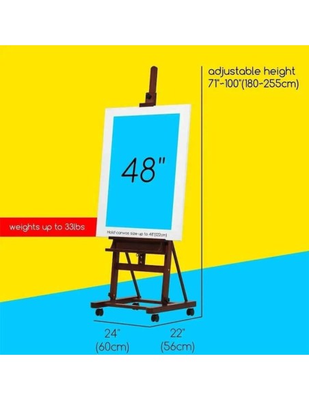 Studio easel with wheels and crank