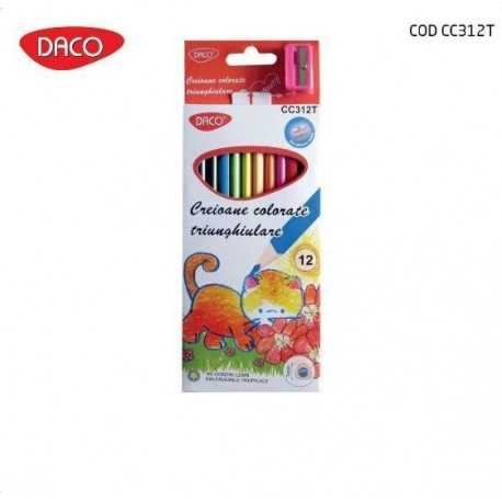 Set 12 creioane colorate triunghiulare Daco